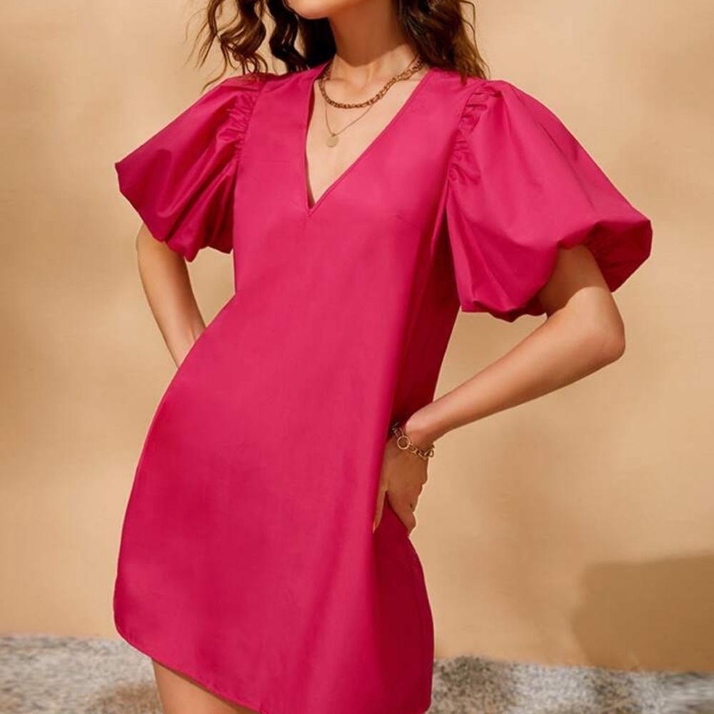 Elegant Pink Puff Sleeve Dress